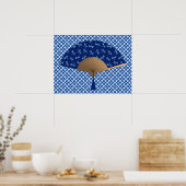 Japanischer Lüfter, Dragonfly-Muster, Cobalt Blue Poster (Küche)