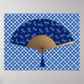 Japanischer Lüfter, Dragonfly-Muster, Cobalt Blue Poster (Vorne)