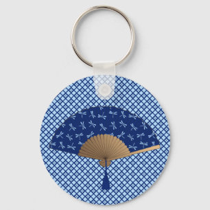 Japanischer Lüfter, Dragonfly-Muster, Cobalt Blue Schlüsselanhänger