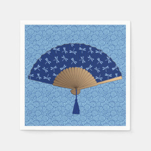 Japanischer Lüfter, Dragonfly-Muster, Cobalt Blue Serviette