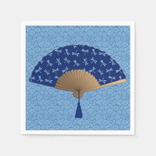 Japanischer Lüfter, Dragonfly-Muster, Cobalt Blue Serviette (Vorderseite)