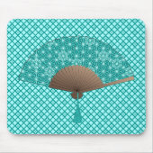 Japanischer Lüfter im Asanoha-Muster, Türkis Mousepad (Vorne)