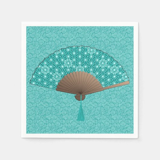 Japanischer Lüfter im Asanoha-Muster, Türkis Serviette (Vorderseite)