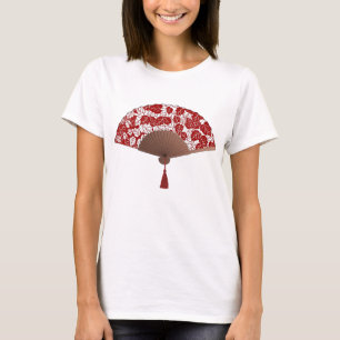Japanischer Lüfter in Leaf Print, Dunkelrot und We T-Shirt