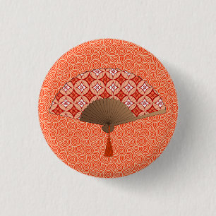 Japanischer Lüfter, Shippo Motif, Mandarin Orange Button
