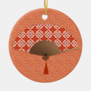 Japanischer Lüfter, Shippo Motif, Mandarin Orange Keramikornament