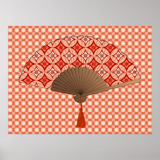 Japanischer Lüfter, Shippo Motif, Mandarin Orange Poster (Vorne)