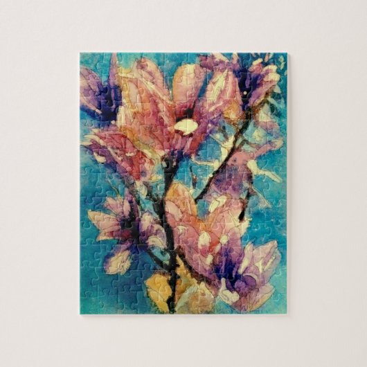 Japanischer Magnolien-Aquarellbatik Puzzle (Vertikal)