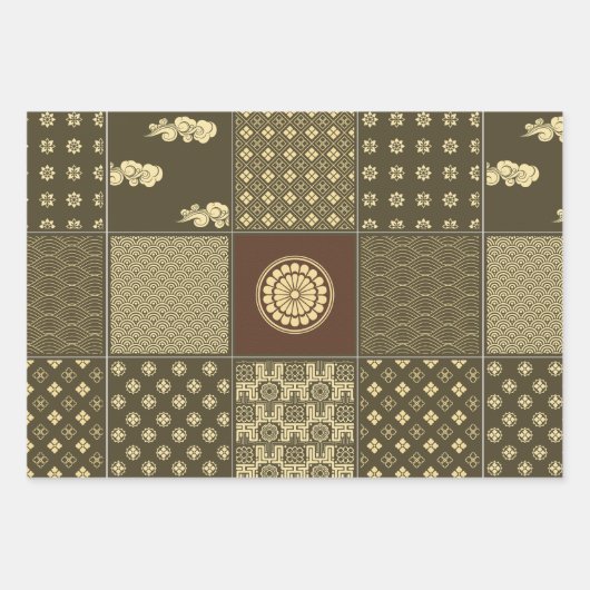 Japanischer Mix Patchwork Noir Geschenkpapier Set (Vorderseite)