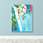 Japanischer Mond und Wasserfall Print Leinwanddruck (Insitu (Holzboden))