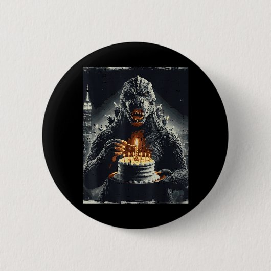 Japanischer Monster-Geburtstagskuchen Lustige Part Button (Vorderseite)