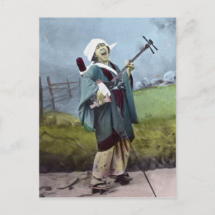 Japanischer Musiker Shamisen Vintag Banjo Music Postkarte