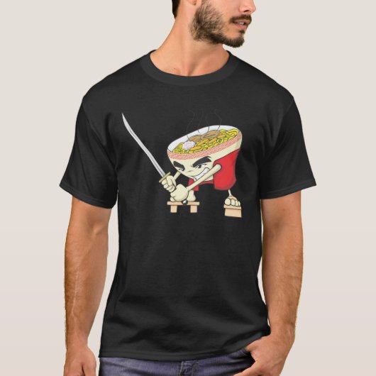 Japanischer Nudelsuppe-Kämpfer mit Samurai-Klinge T-Shirt (Vorderseite)