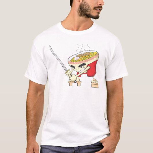 Japanischer Nudelsuppe-Kämpfer mit Samurai-Klinge T-Shirt (Vorderseite)