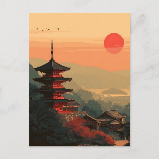 Japanischer Pagode Vintage Postkarte (Vorderseite)