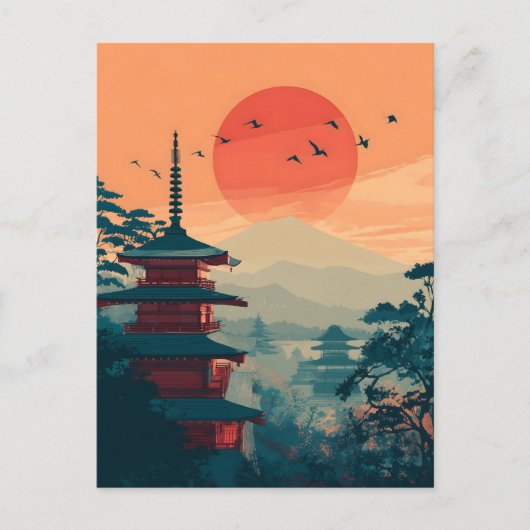 Japanischer Pagode Vintage Postkarte (Vorderseite)