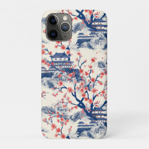 Japanischer Pagoden-Kirschblüten-Blau-Creme Case-Mate iPhone Hülle