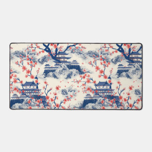 Japanischer Pagoden-Kirschblüten-Blau-Creme Schreibtischunterlage