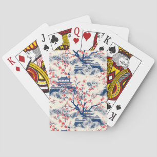 Japanischer Pagoden-Kirschblüten-Blau-Creme Spielkarten