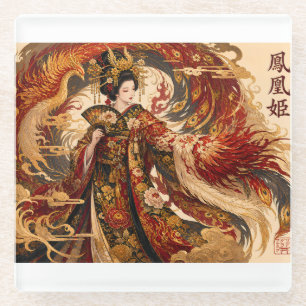 Japanischer Phoenix-Geisha-Kunst   Mythologie-Desi Glasuntersetzer