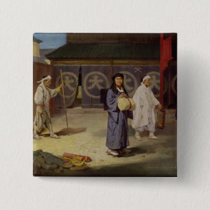 Japanischer Pilger, der vom Berg Fusi Yama Button