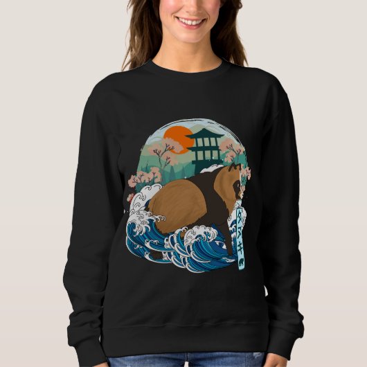 Japanischer Raccoon Dog Great Wave Kanagawa Japan Sweatshirt (Vorderseite)