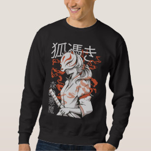 Japanischer Retro Kitsune Frauen Katana Warrior Sweatshirt