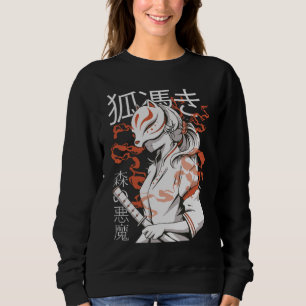 Japanischer Retro Kitsune Frauen Katana Warrior Sweatshirt