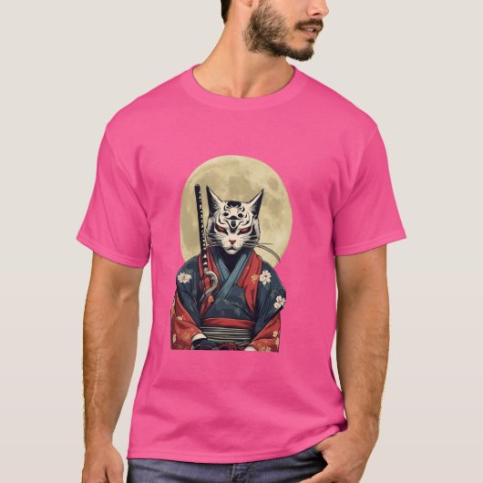 Japanischer Retro Samurai Cat Warrior T - Shirt (Vorderseite)