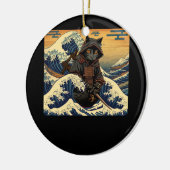 Japanischer Retro Samurai katzt die große Welle vo Keramik Ornament (Links)