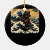 Japanischer Retro Samurai katzt die große Welle vo Keramik Ornament (Hinten)