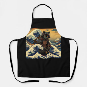 Japanischer Retro Samurai katzt die große Welle vo Schürze