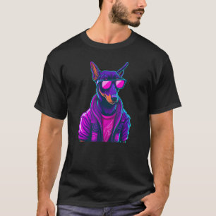 Japanischer Retro-Vaporwave-Cyberpunk-Dobermann-Hu T-Shirt