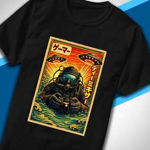 Japanischer Retro-Vintage-UFO-Taucher Lustiger Gam T-Shirt