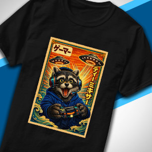 Japanischer Retro-Vintage-UFO-Waschbär-Lustiger-Ga T-Shirt