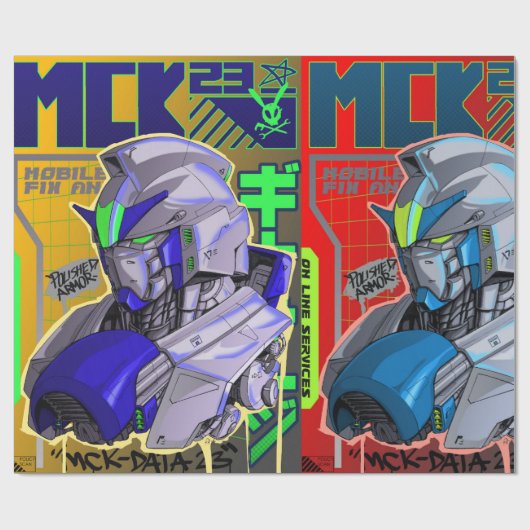 Japanischer Roboter Geschenkpapier (Flach)