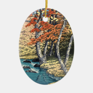 Japanischer Roter Ahorn Fluss Shin-hanga Poster Keramik Ornament