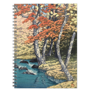 Japanischer Roter Ahorn Fluss Shin-hanga Poster Notizblock