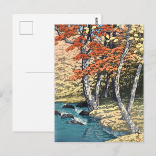 Japanischer Roter Ahorn Fluss Shin-hanga Poster Postkarte