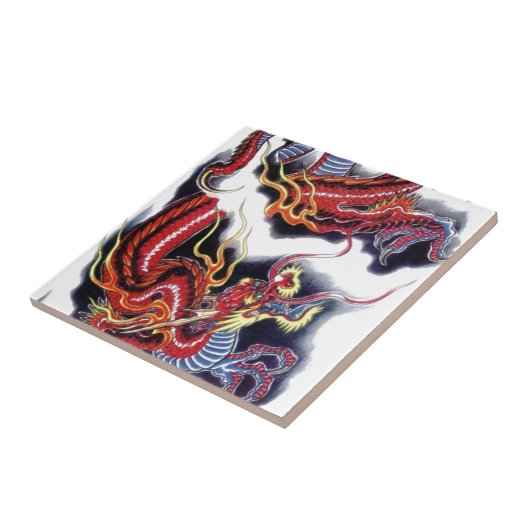 Japanischer Roter Drache Fliese (Seite)