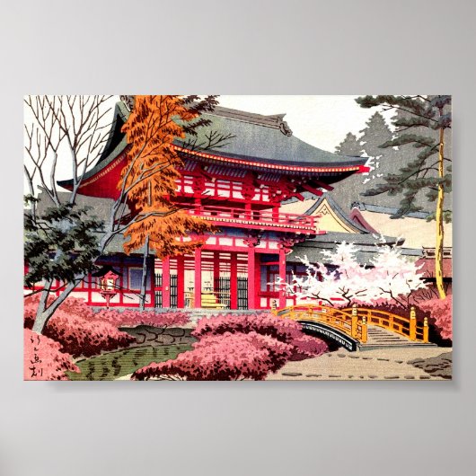Japanischer roter Tempel Frühling Poster (Vorne)