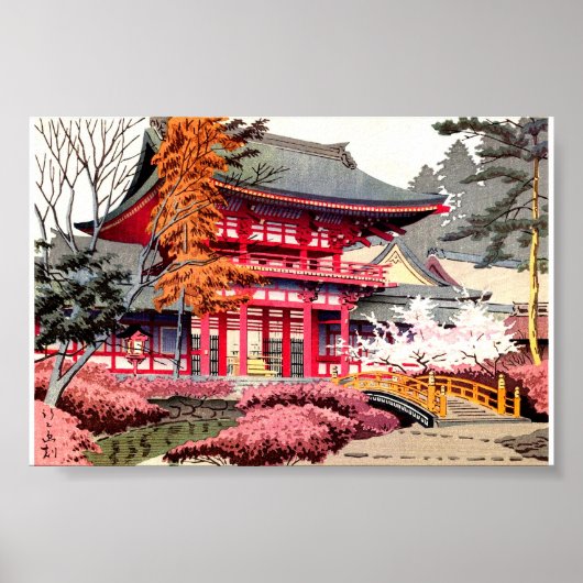 Japanischer roter Tempel Frühling Poster (Vorne)
