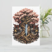 Japanischer Sakura-Baum & Katana Fantasy-Kunst Save The Date (Stehend Vorderseite)