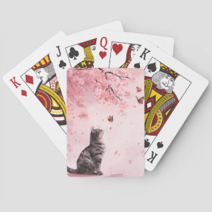 Japanischer Sakura-Baum mit schwarzer Katze und Sc Spielkarten