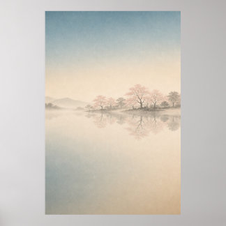 Japanischer Sakura-Berg Japandi-Wandkunstposter Poster