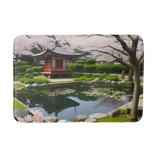 Japanischer Sakura Cherry Blossom Garden Shrine Po Badematte (Vorderseite)