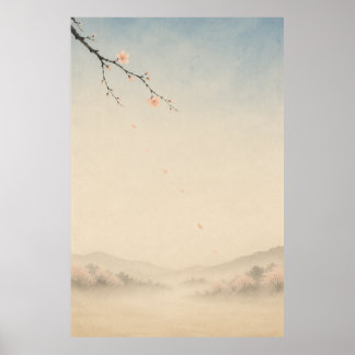 Japanischer Sakura-Fluss Japandi-Wandkunstposter Poster