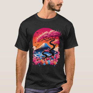 Japanischer Sakura Garden Geisha Mount Fuji Cherry T-Shirt