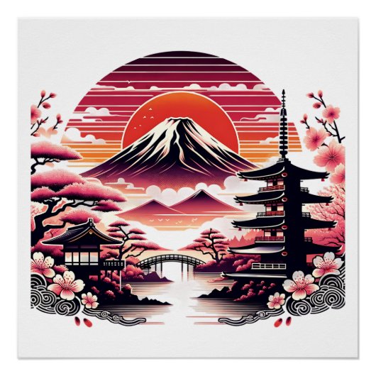 Japanischer Sakura Garden Mount Fuji Cherry Blosso Poster (Vorderseite)
