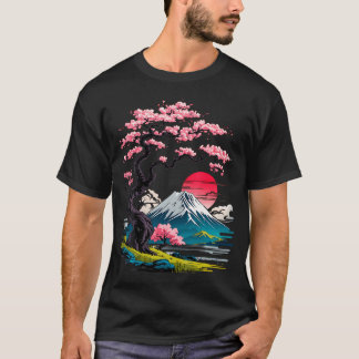 Japanischer Sakura-Garten Geisha Mount Fuji Kirsch T-Shirt
